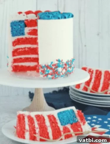 A slice of Flag Cake revealing a flag design inside.