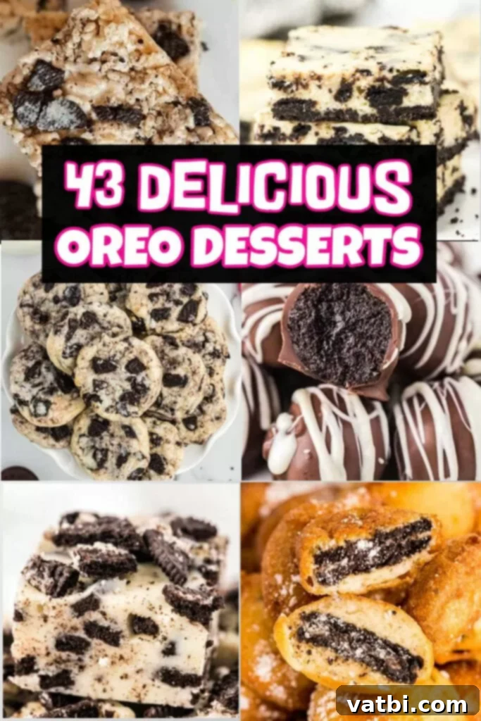 Irresistible Oreo Creations 2 A vibrant collage of various delicious Oreo desserts including cakes, bars, and truffles.