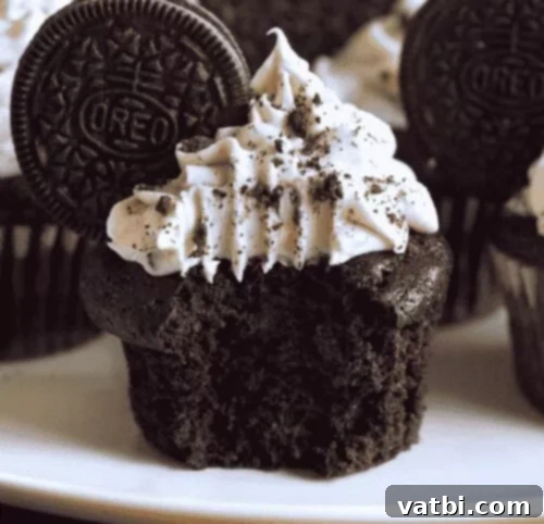 Irresistible Oreo Creations 11 Gourmet Oreo Cupcakes with creamy cookies and cream frosting and an Oreo garnish