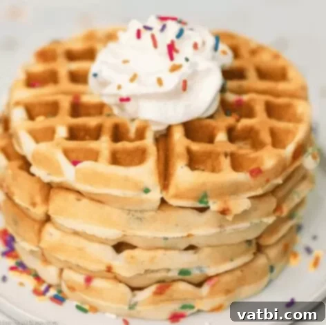 37 Must-Try Brunch Desserts 28 Cake Mix Waffles on a plate with berries and syrup.