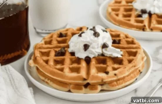 37 Must-Try Brunch Desserts 29 Chocolate chip waffles with syrup and powdered sugar.