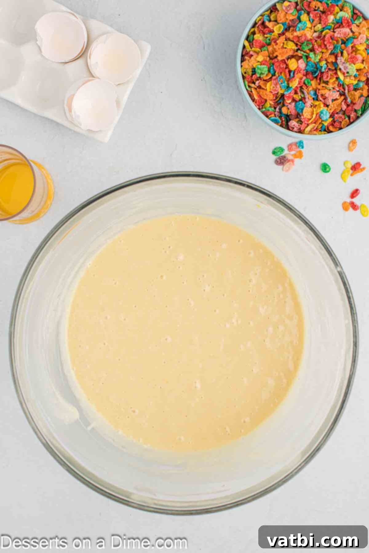 Rainbow Cereal Cupcakes 4 Mixing bowl with white cake mix, ready for liquids.