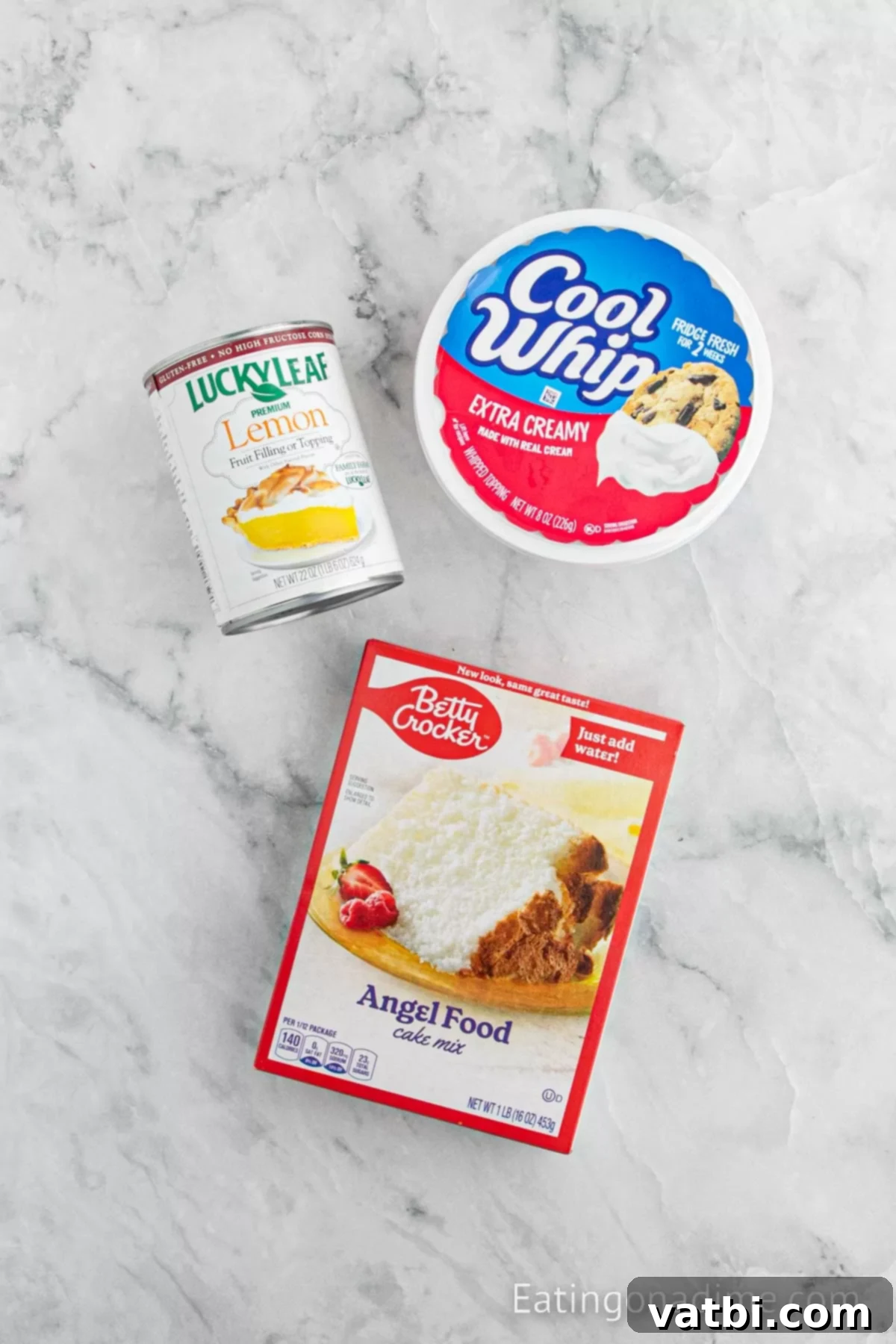 Sunshine Lemon Angel Food Cake 3 Ingredients for lemon angel food cake. - angel food cake mix, lemon pie filling, whipped topping.