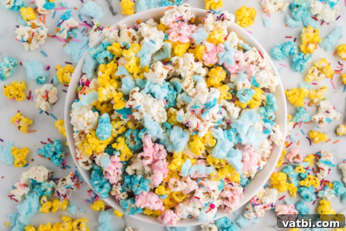 Cloud Nine Crunch 2 Bowl of Cotton Candy Popcorn around more popcorn.