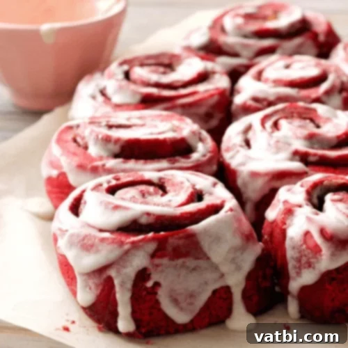 29 Decadent Red Velvet Desserts 7 Red Velvet Cinnamon Rolls with cream cheese frosting.