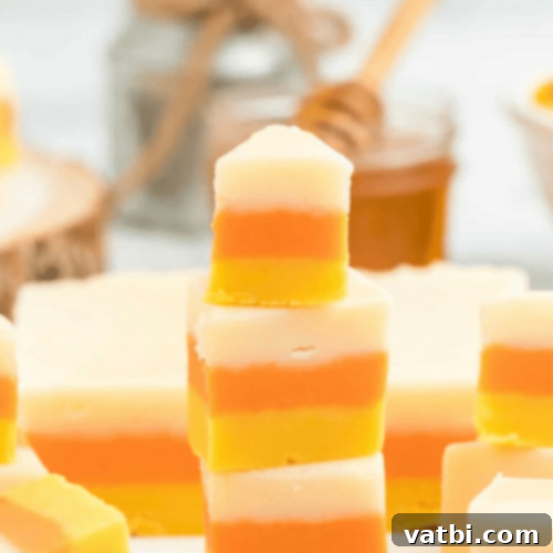 Candy Corn Fudge with yellow, orange, and white layers.