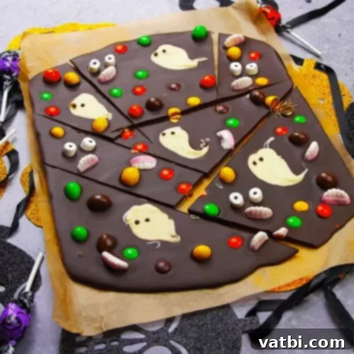 Halloween Chocolate Bark made with various candies.