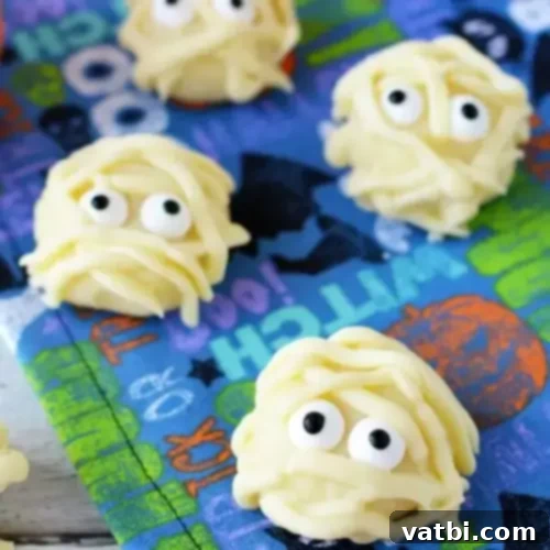 Mummy White Chocolate Truffles, decorated to look like mummies.