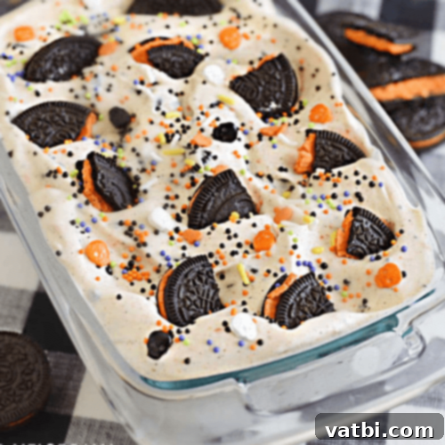 Homemade Halloween Cookies And Scream Ice Cream, dark with orange creme cookies.