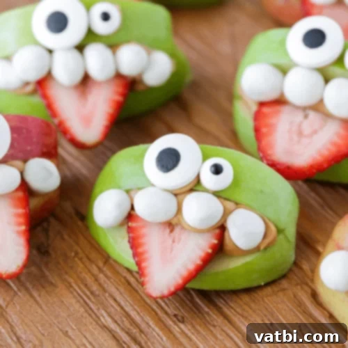 Apple Monster Teeth, sliced apples with nut butter and mini marshmallows.