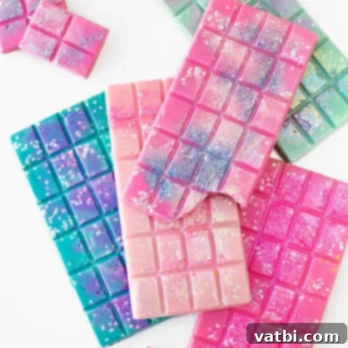 37 Magical Unicorn Desserts 7 Edible Glitter Chocolate Bars shimmering with magic.