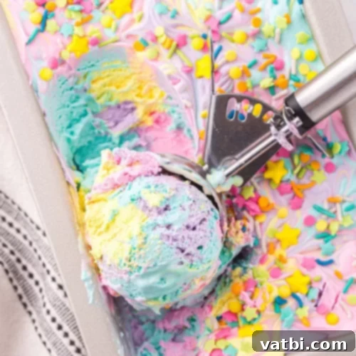 37 Magical Unicorn Desserts 12 Unicorn Ice Cream with creamy vanilla flavor, unicorn sprinkles, and sparkle dust.