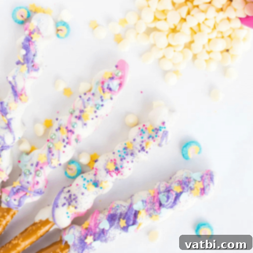 37 Magical Unicorn Desserts 19 Unicorn Horns made from pretzel sticks, caramel, white chocolate, and sprinkles.
