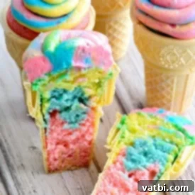 37 Magical Unicorn Desserts 24 Unicorn Poop Cupcake Cones, easy and swirly, baked in cones.
