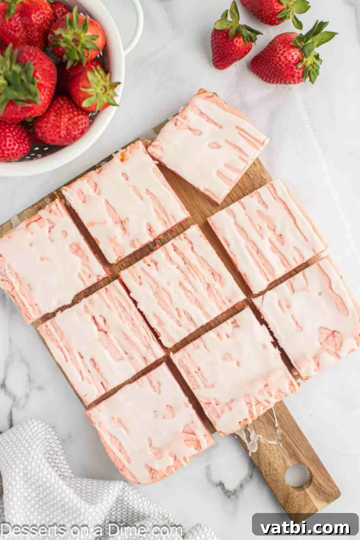 Strawberry Brownies 9 Close-up of strawberry brownies, showcasing the texture and sweet glaze.