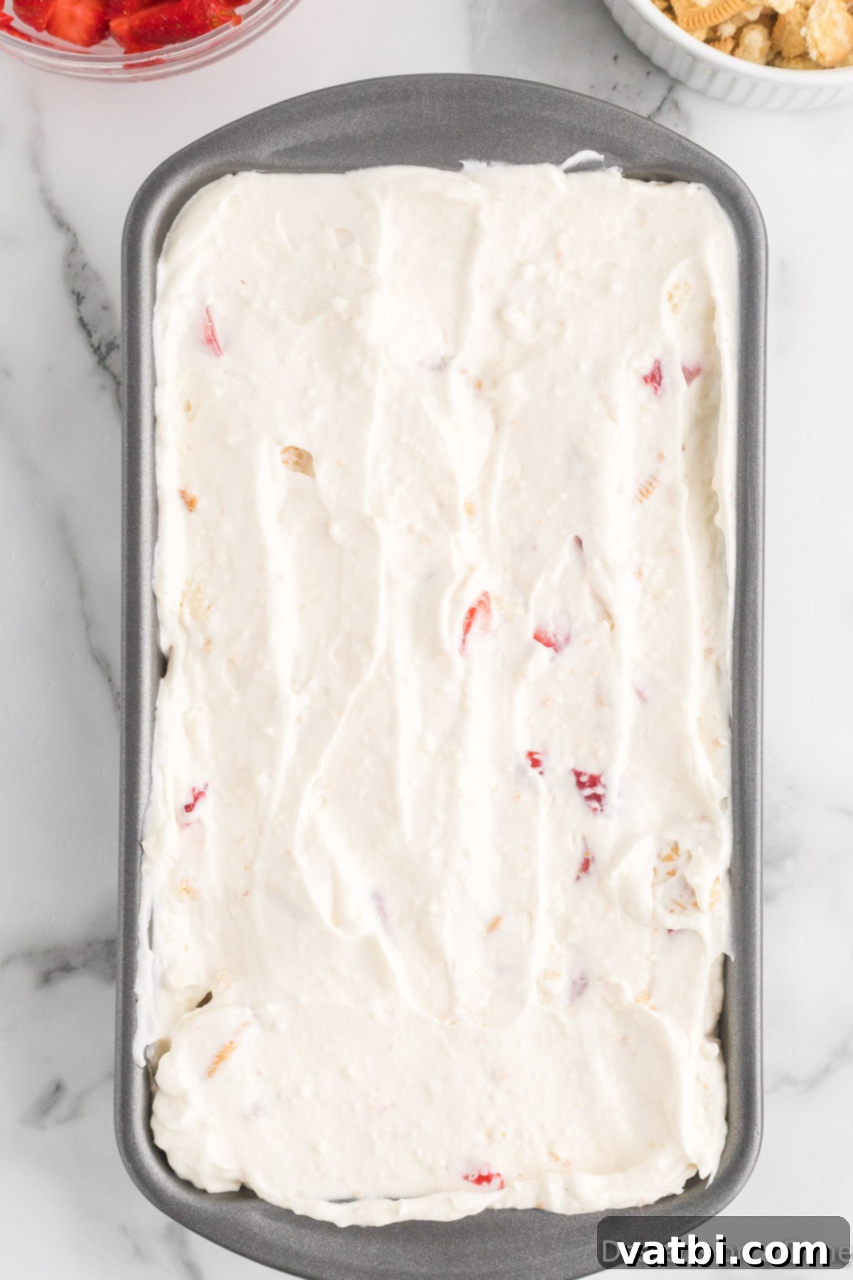 Blissful Strawberry Shortcake Ice Cream 8 Ice cream mixture spread into loaf pan.