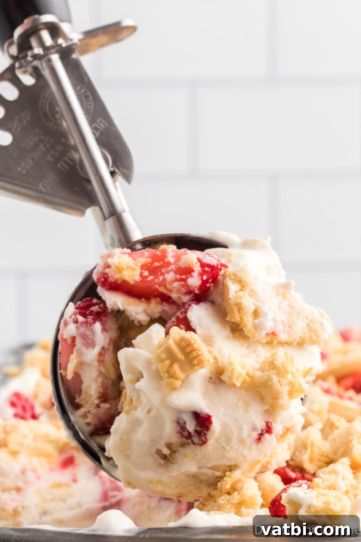Blissful Strawberry Shortcake Ice Cream 9 Ice cream scooped to serve.