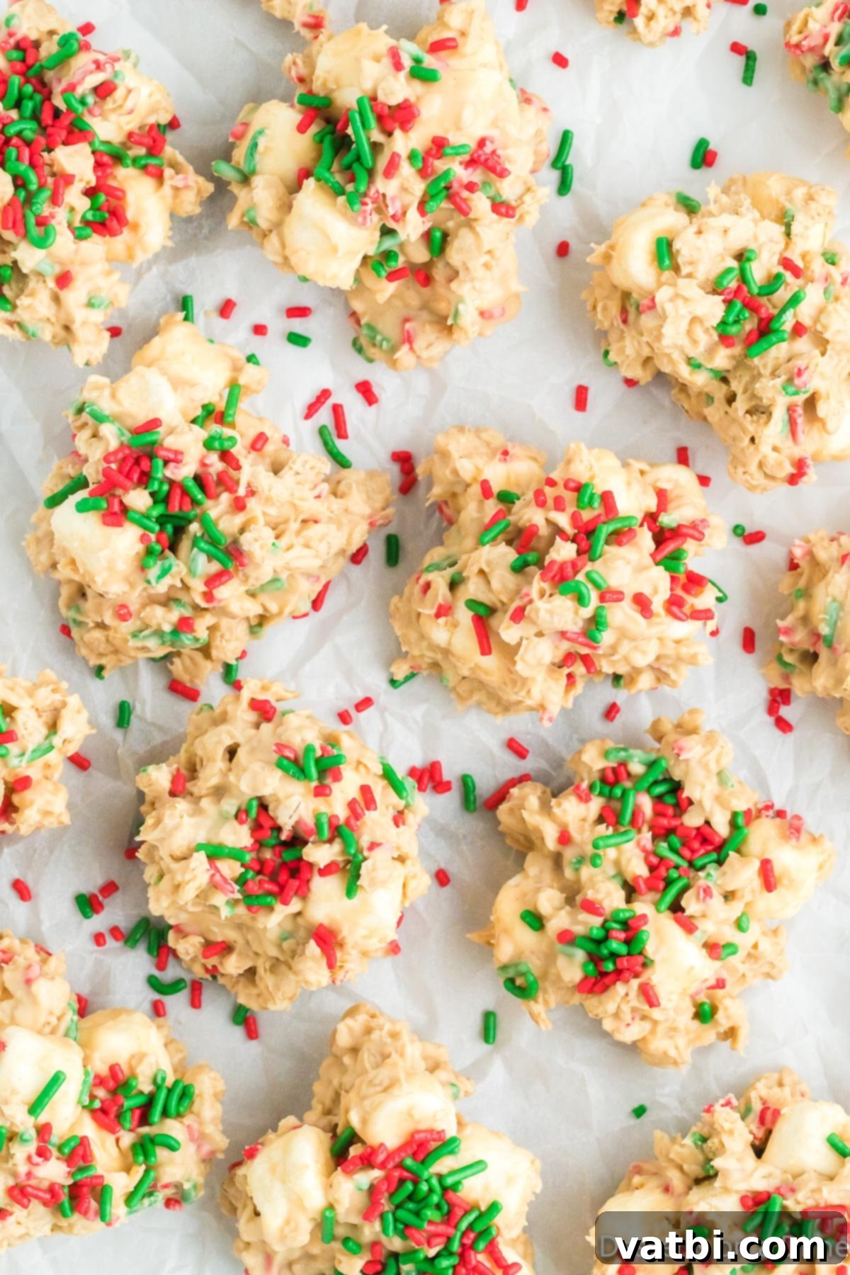 Christmas No Bake Cookies with sprinkles.