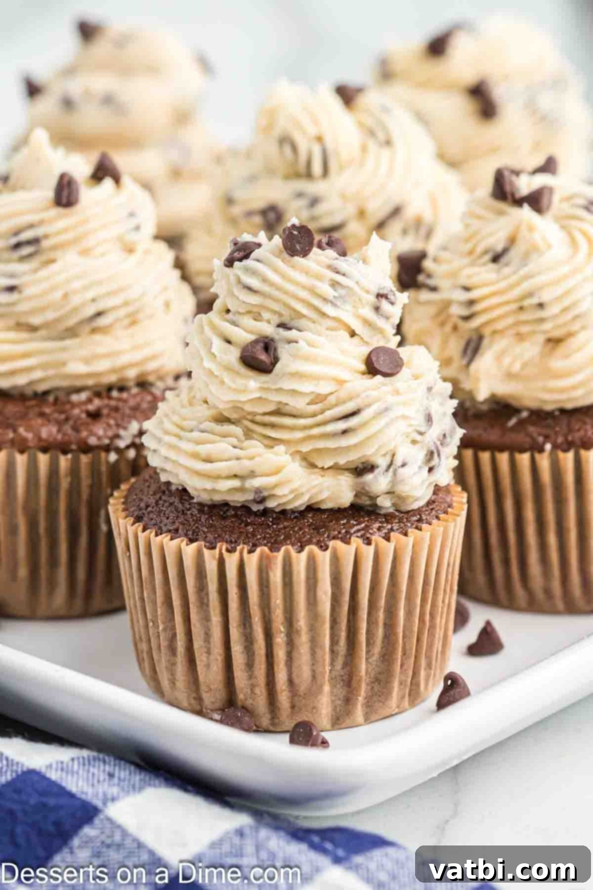 Irresistible Cookie Dough Frosting 2 Cookie dough buttercream on cupcakes.