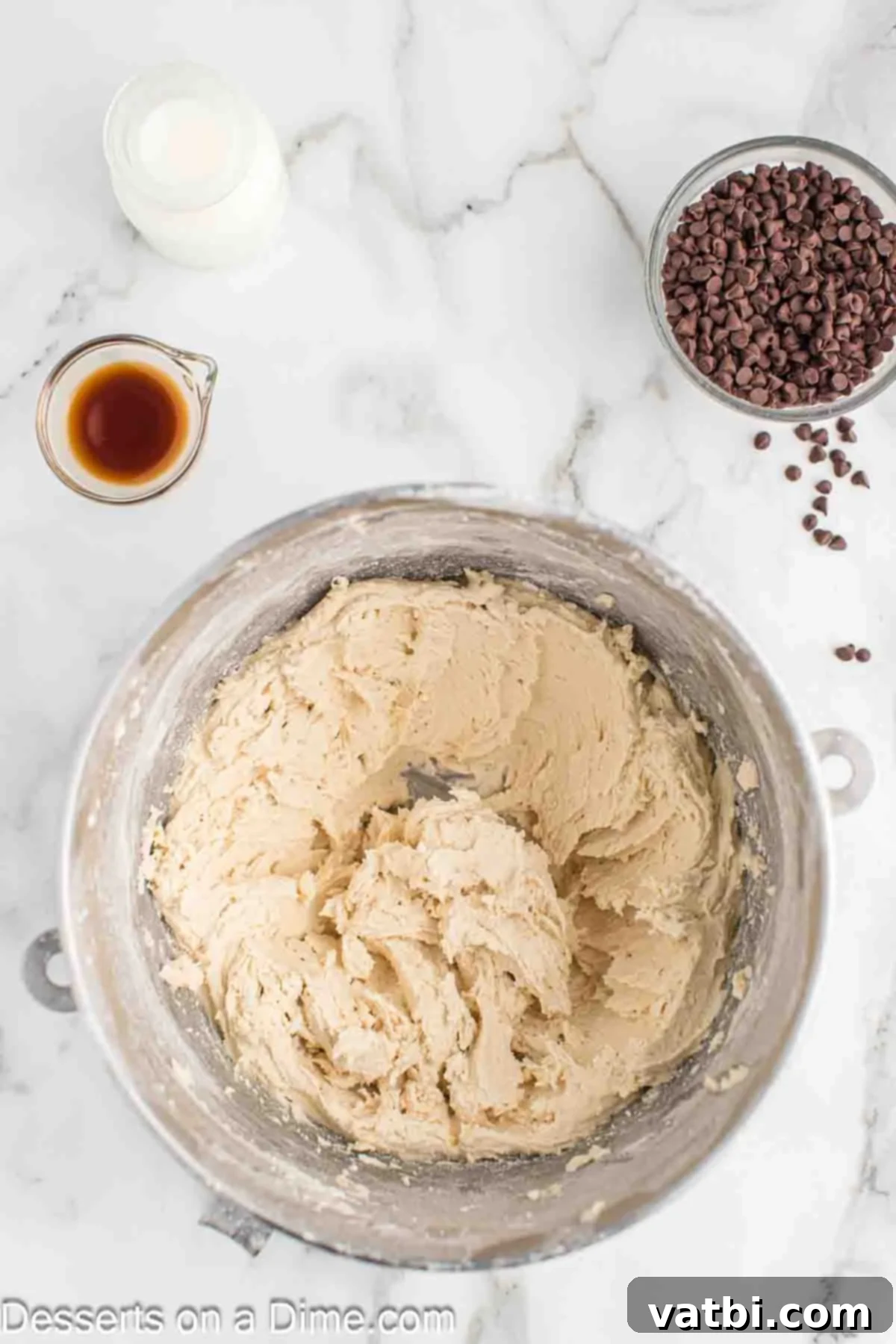 Irresistible Cookie Dough Frosting 5 Powdered sugar combined into butter mixture.