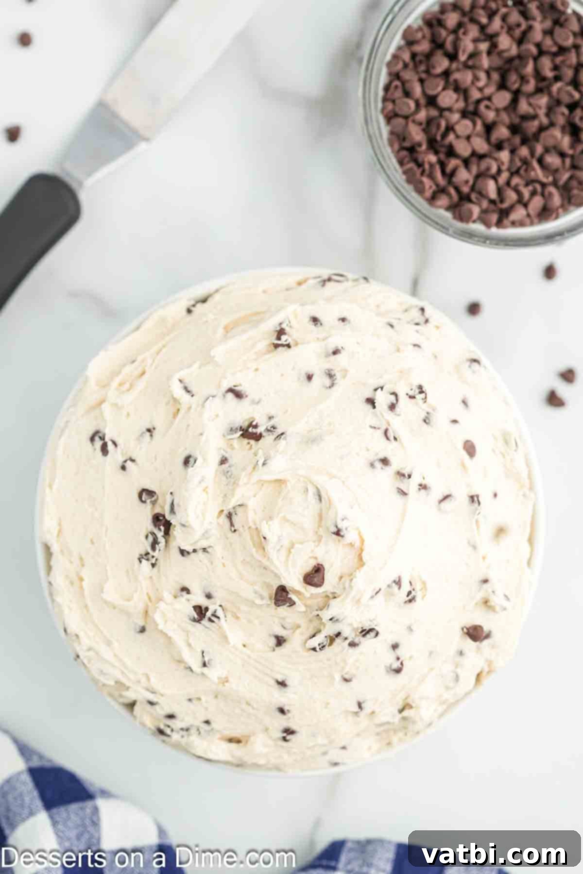 Irresistible Cookie Dough Frosting 8 Cookie Dough Frosting in bowl.