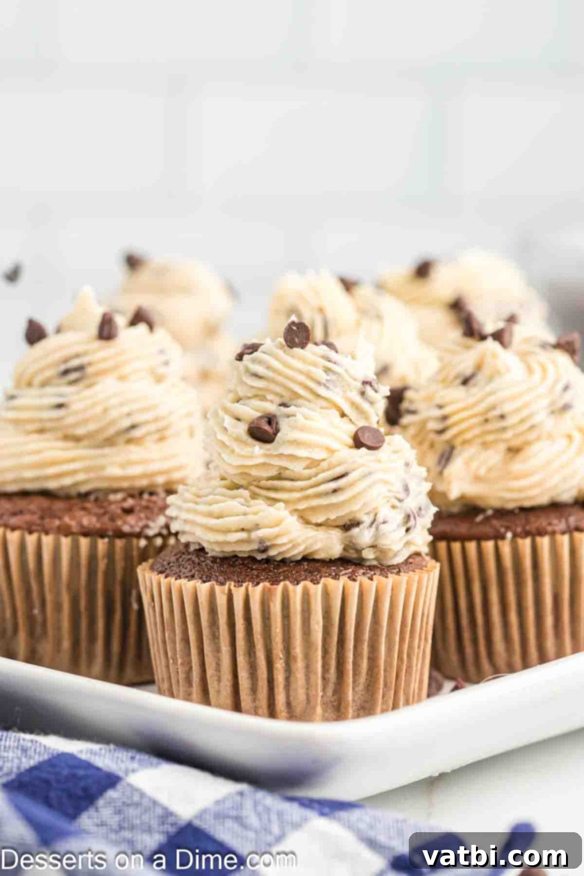 Irresistible Cookie Dough Frosting 9 Cookie dough buttercream on cupcakes.