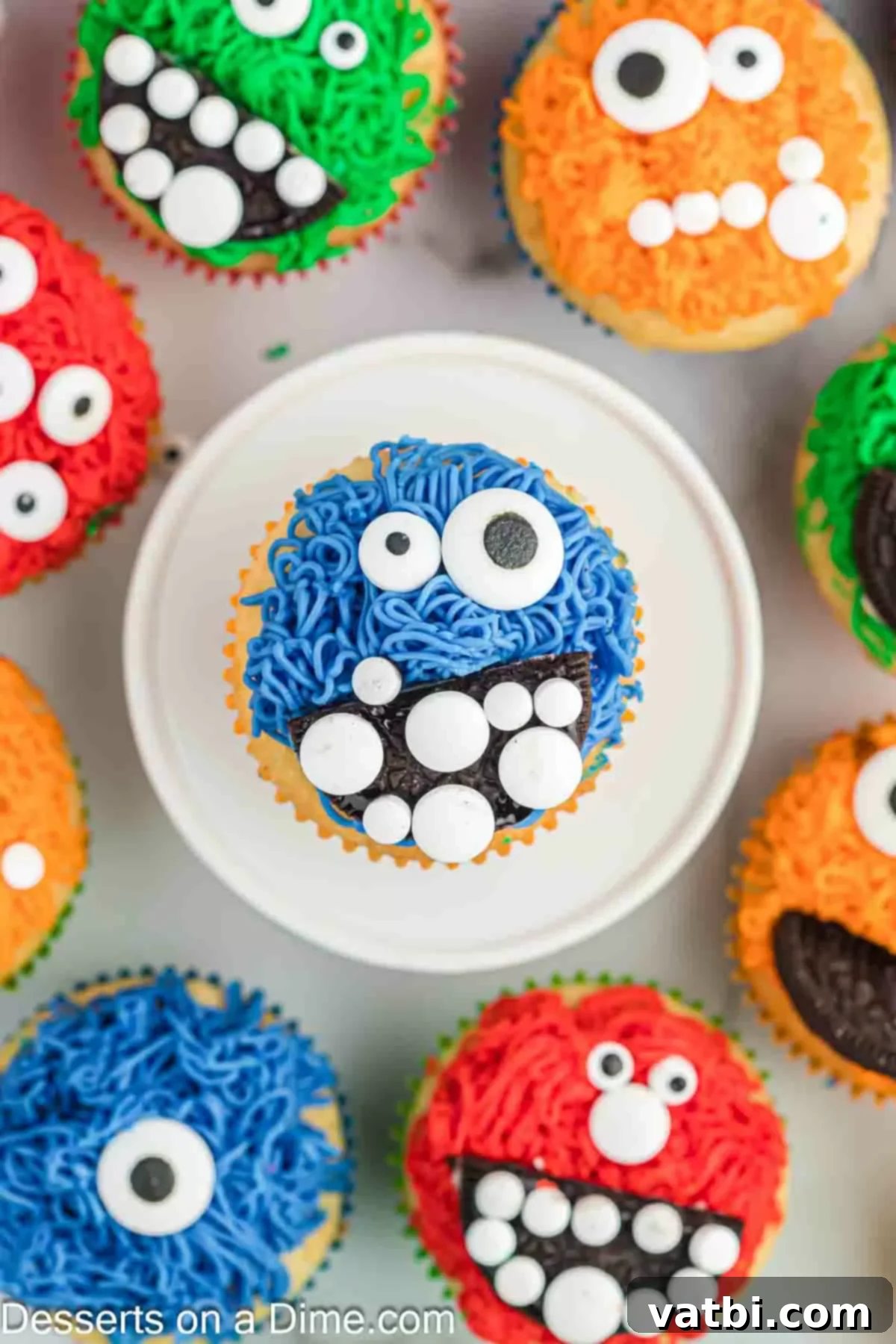Monster Cupcakes arranged together and ready to serve.