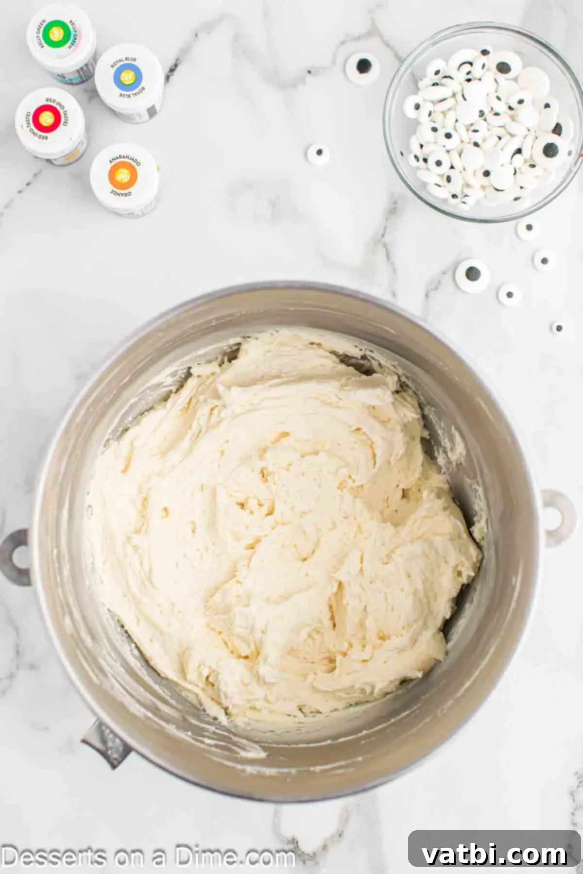 Heavy cream and vanilla extract mixed into the frosting mixture.