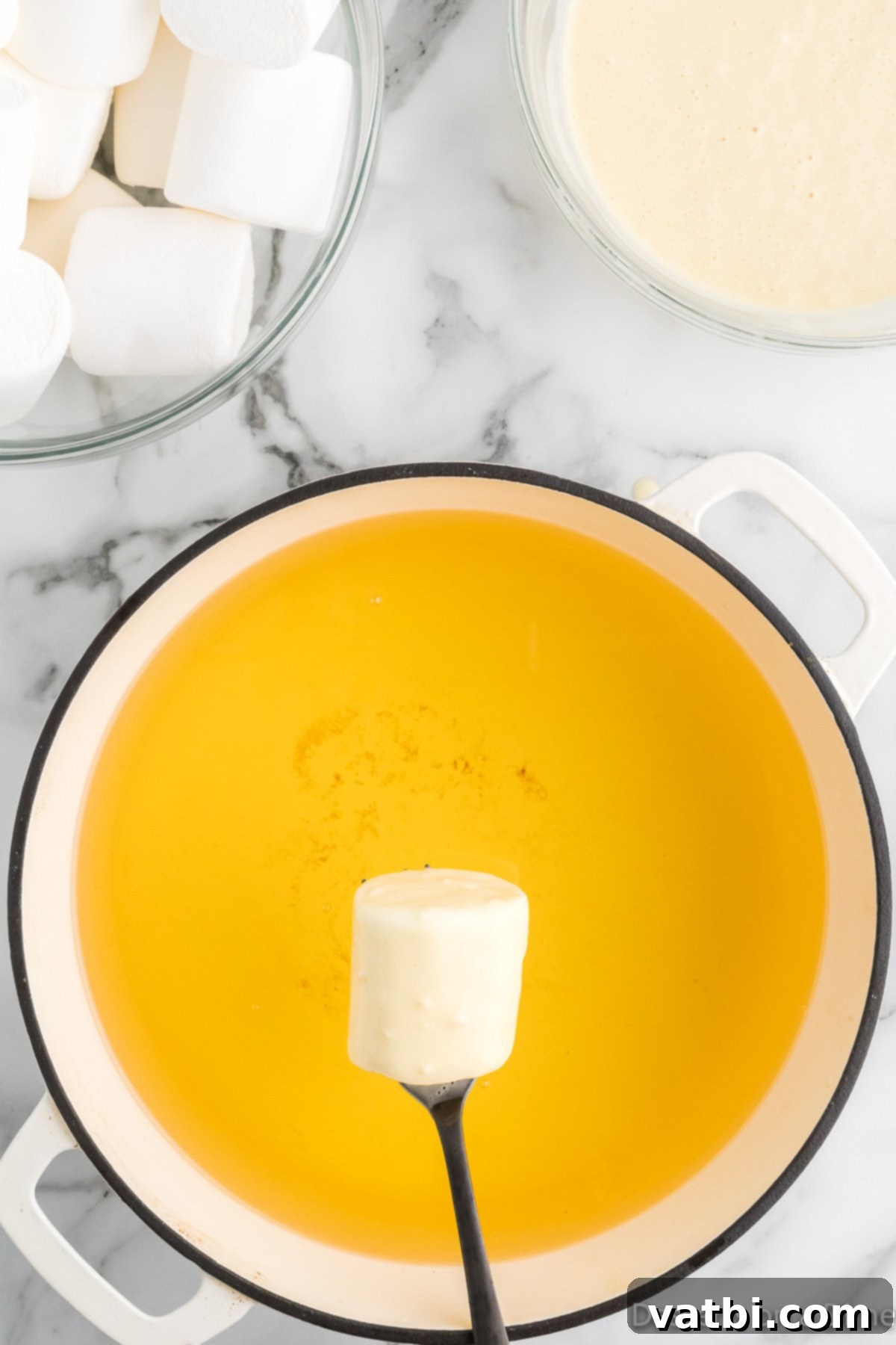 Marshmallow dipped in oil. 