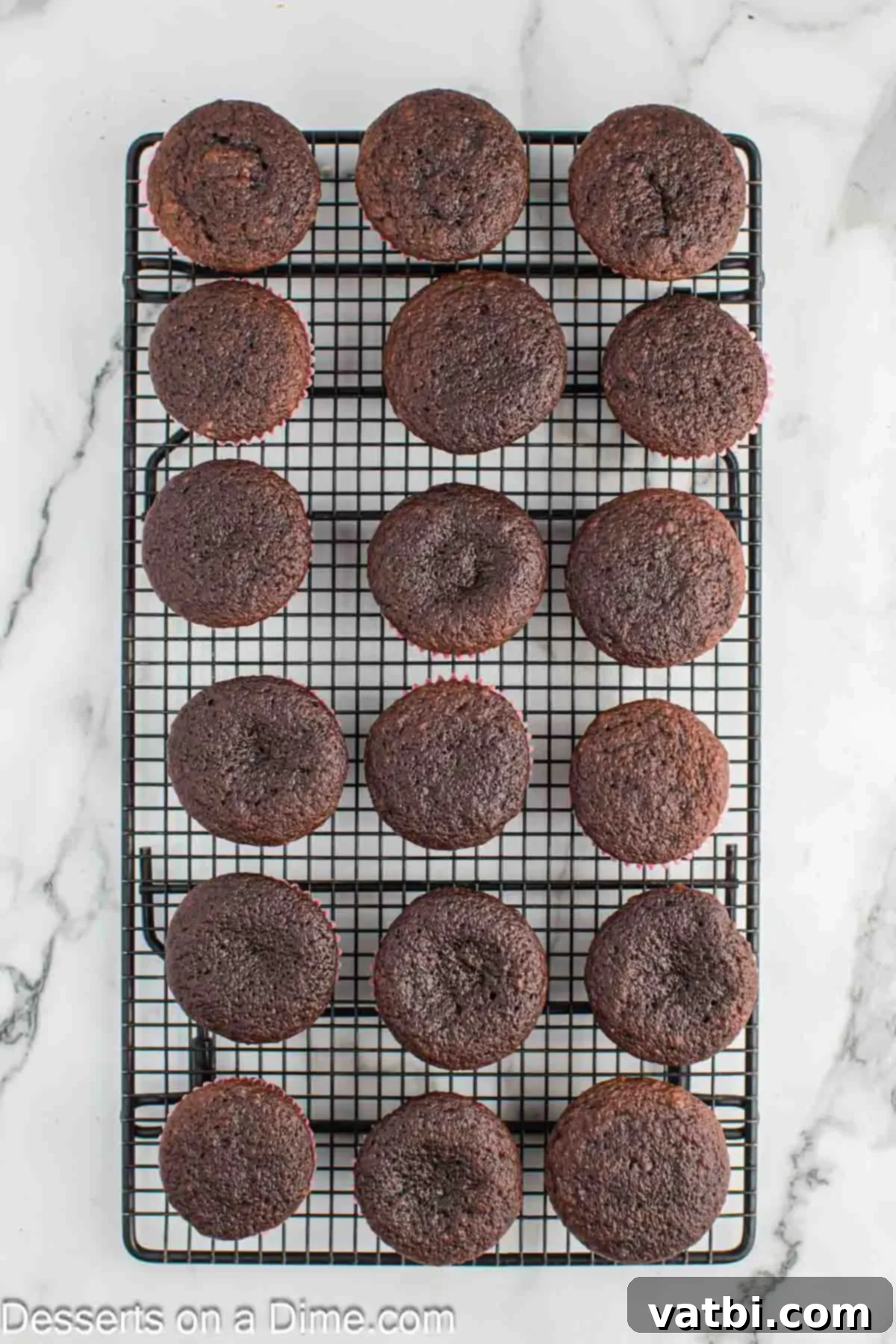 Nutella Dream Cupcakes 5 Cupcakes on wire rack cooling.