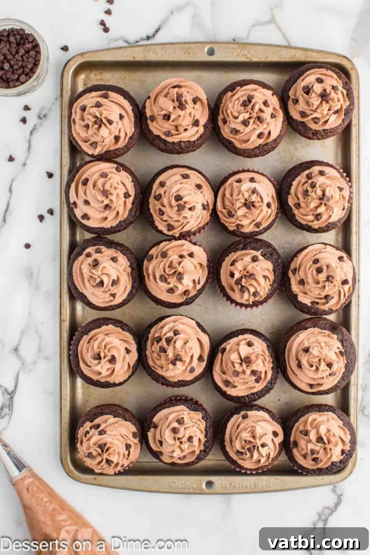 Nutella Dream Cupcakes 9 Cupcakes topped with frosting and garnished with chocolate chips.