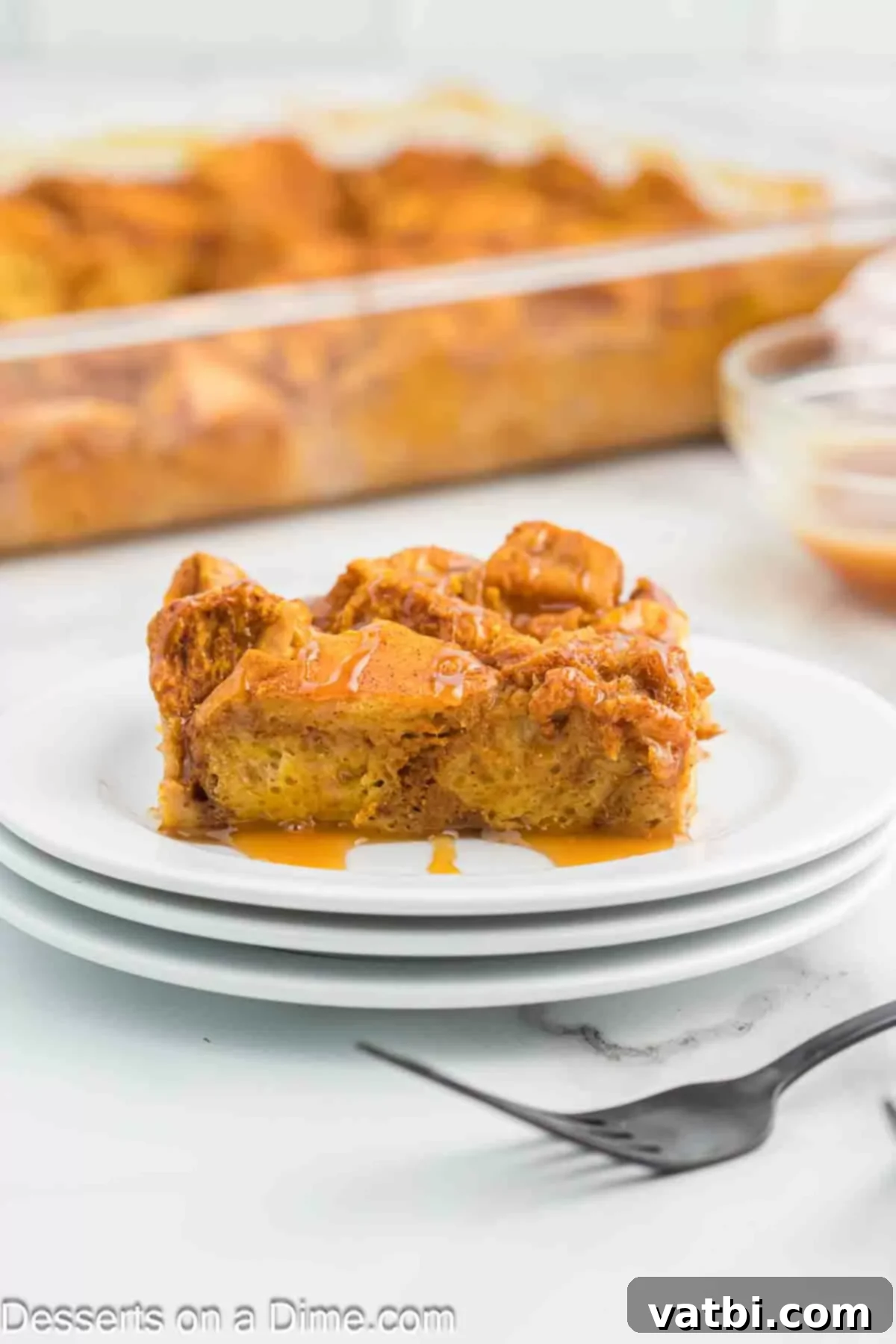 Decadent Pumpkin Bread Pudding 2 Pumpkin bread pudding on a plate