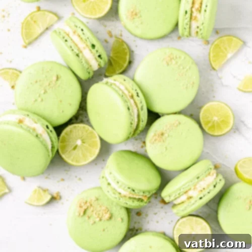 67 Zesty Lime Desserts 27 Key Lime Pie Macarons with a tangy key lime cream cheese filling and crushed graham crackers.