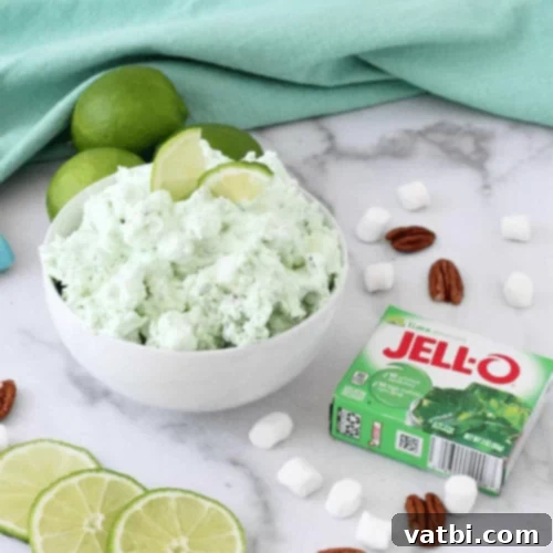 67 Zesty Lime Desserts 46 Lime Fluff with Cream Cheese and Pineapple, a fluffy salad flavored with tart lime, whipped cream cheese, Cool Whip, marshmallows, pineapple, and nuts.