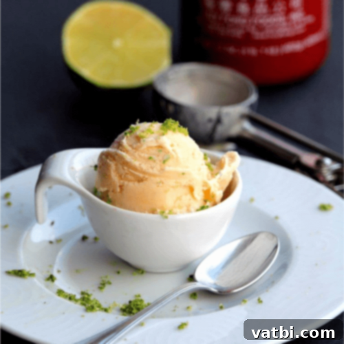 67 Zesty Lime Desserts 56 Sriracha Lime Ice Cream, sweet and tangy with a kick of heat, perfect for summer.