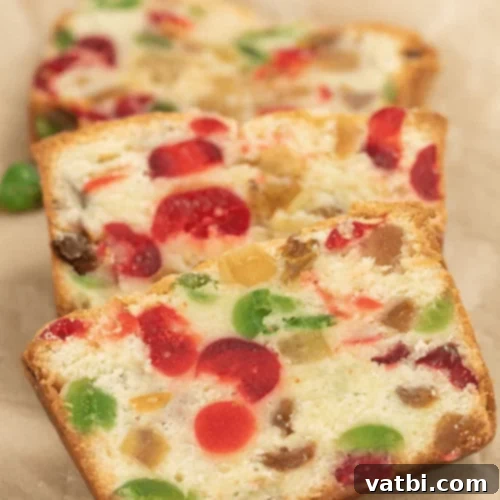 45 Festive Gluten-Free Christmas Delights 27 A slice of colorful Gluten-Free Fruit Cake, a festive holiday dessert.