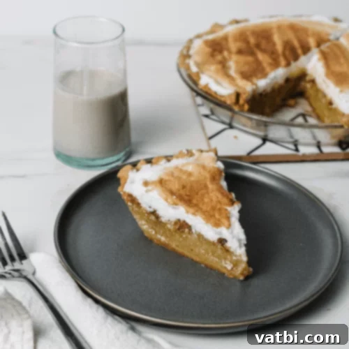 Thanksgiving Dessert Perfection: 35 Gluten-Free Pies 7 A slice of golden-brown buttermilk pie, boasting a crispy crust and creamy filling, presented on a plate.