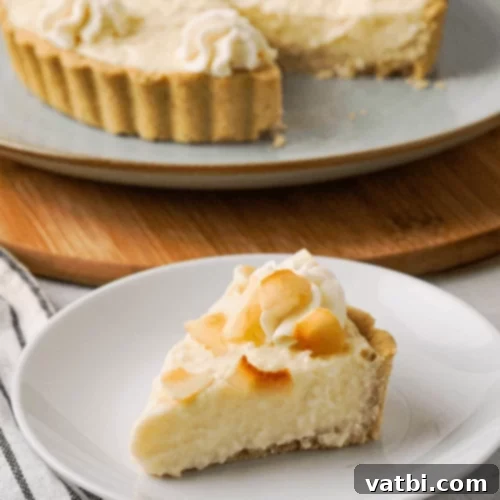 Thanksgiving Dessert Perfection: 35 Gluten-Free Pies 27 A pristine slice of gluten-free Coconut Cream Pie, with its creamy filling and toasted coconut flakes, presented on a white plate.