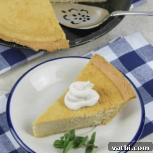 Thanksgiving Dessert Perfection: 35 Gluten-Free Pies 28 A delightful slice of gluten-free chess pie, showcasing its golden-brown top and creamy filling, presented on a plate.