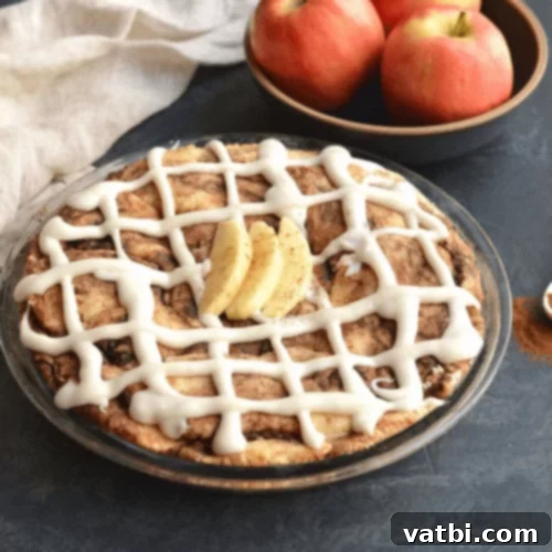 Thanksgiving Pie Perfection: 35 Gluten-Free Recipes 30 Cinnamon Roll Apple Pie topped with drizzle.