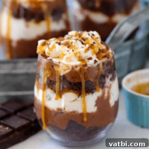 Layers of Chocolate Caramel Trifle.