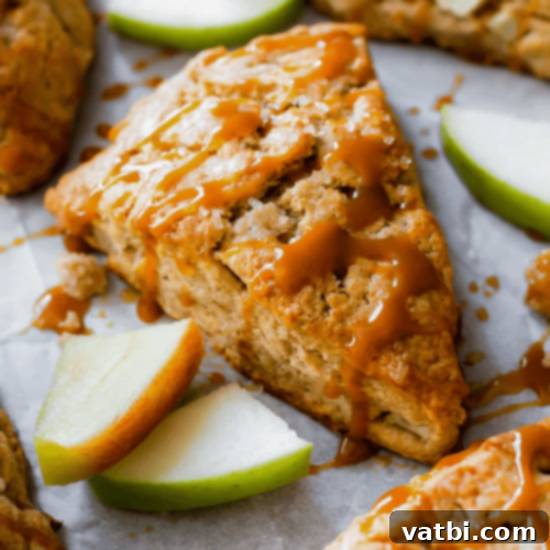 Caramel Apple Cinnamon Scones with a drizzle of caramel.