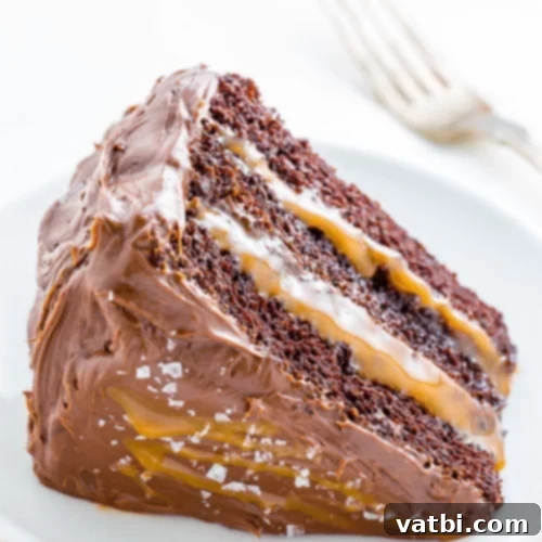 Slice of Salted Caramel Chocolate Cake.