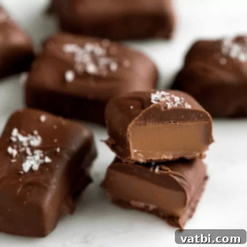 Salted Chocolate Covered Caramels on a plate.