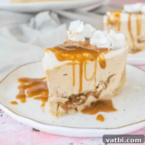 No-Bake Caramel Macchiato Cheesecake slice.
