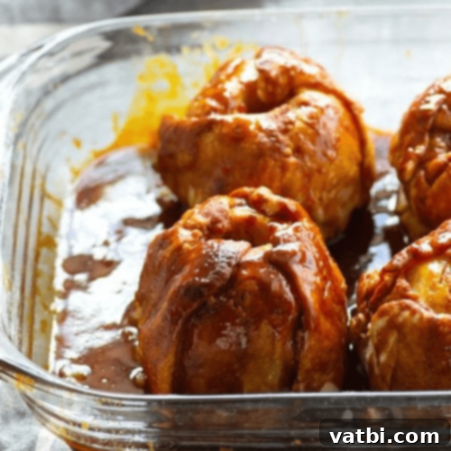 Apple Dumplings with Browned Butter Salted Caramel Sauce.