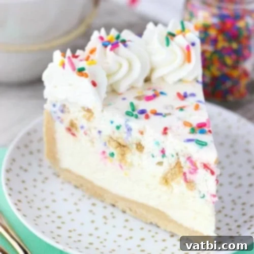 Bake-Free Bliss: 69 Easy Pie Recipes 22 A slice of No Bake Funfetti Mousse Pie with sprinkles.