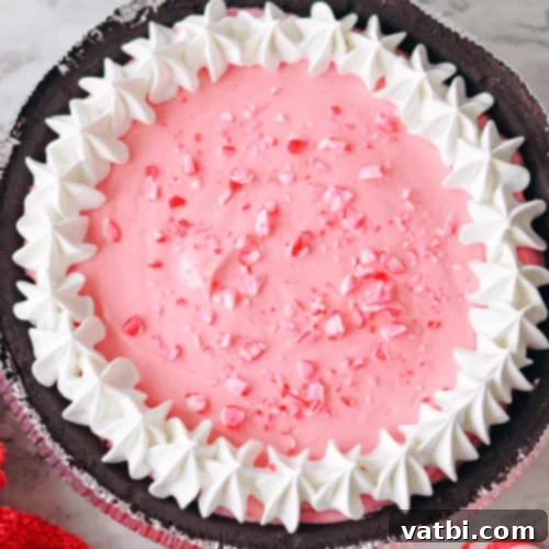 Bake-Free Bliss: 69 Easy Pie Recipes 27 A whole No Bake Peppermint Pie, topped with crushed candy canes and whipped cream.