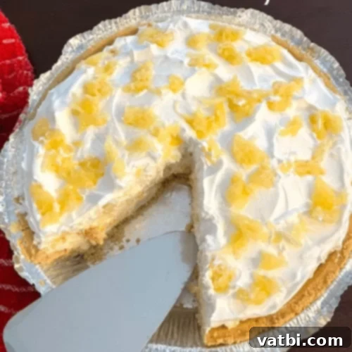 Bake-Free Bliss: 69 Easy Pie Recipes 42 A slice of No Bake Pineapple Pie with Cool Whip and pineapple chunks.