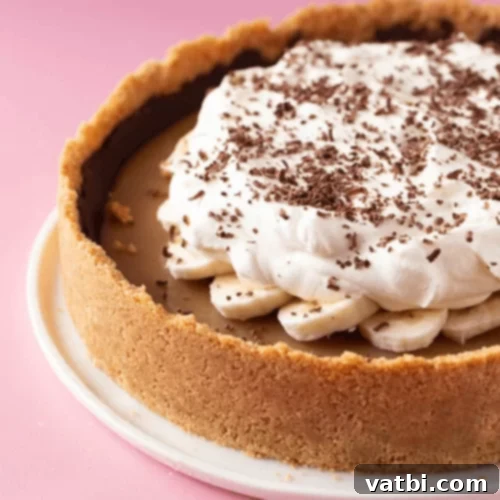 Bake-Free Bliss: 69 Easy Pie Recipes 47 A slice of No Bake Banoffee Pie with banana slices and chocolate shavings.